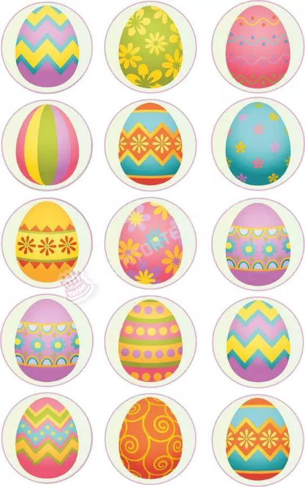 Muffinaufleger Motiv: Ostern - Bunte Ostereier von Deintortenbild – Tortenaufleger, Tortenfoto, Tortenbild, personalisiert & individuell bei Deintortenbild.de
