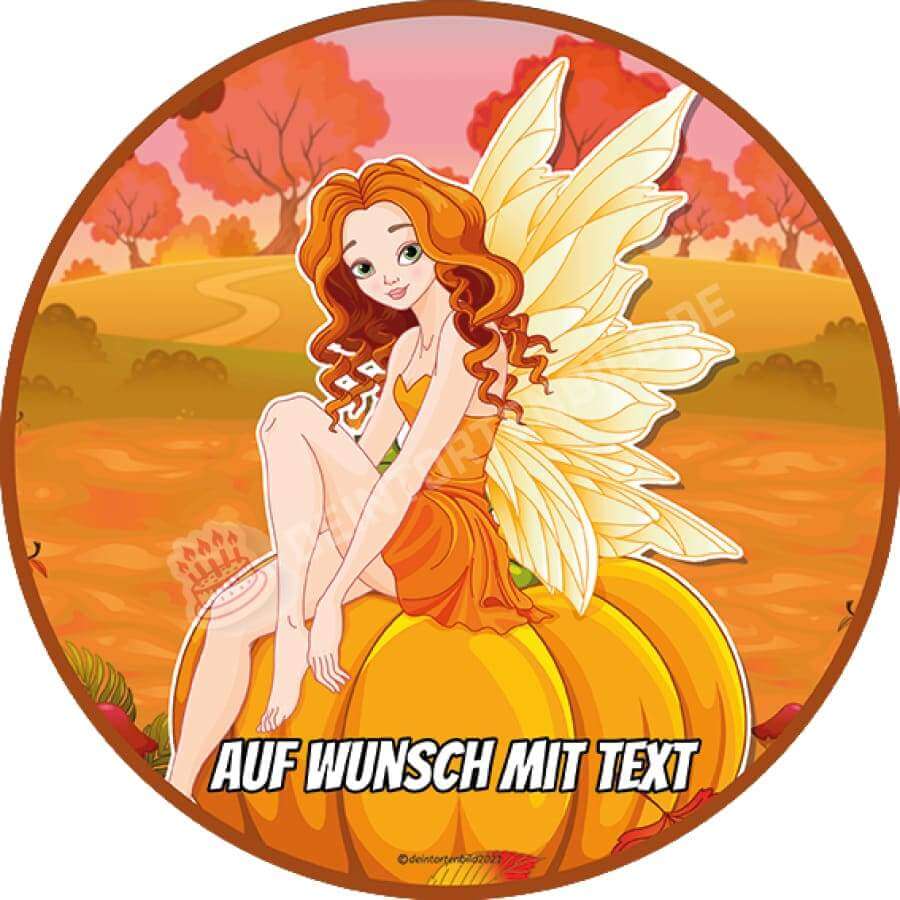 Motiv: Herbst Fee auf Kürbis - Hochwertige und individuelle Tortenaufleger für jeden Anlass
Tortenaufleger Herbst Fee auf Kürbis in 20cm Kreis
Ein herbstlicher Aufleger mit einer Fee auf einem Kü - Tortenbild - DeintortenbildHerbst Fee auf