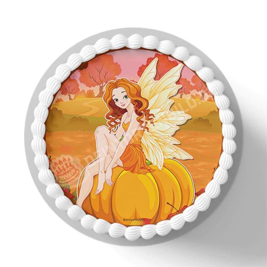 Motiv: Herbst Fee auf Kürbis - Hochwertige und individuelle Tortenaufleger für jeden Anlass
Tortenaufleger Herbst Fee auf Kürbis in 20cm Kreis
Ein herbstlicher Aufleger mit einer Fee auf einem Kü - Tortenbild - DeintortenbildHerbst Fee auf