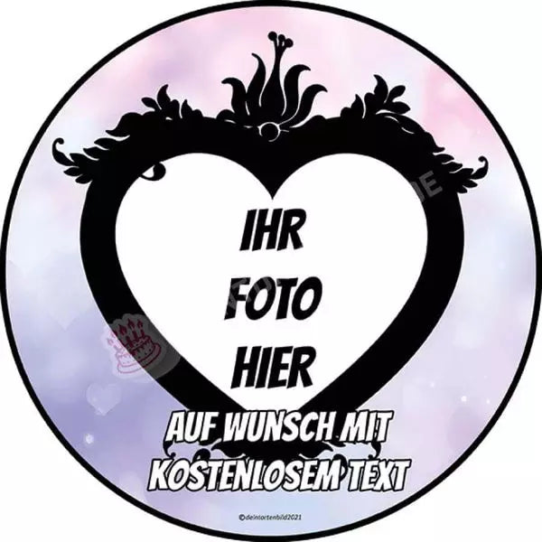 Motiv: Valentinstag Herzfotomotiv - Hochwertige und individuelle Tortenaufleger für jeden Anlass
Tortenaufleger Valentinstag - Herzfotomotiv in 20cm Kreis
Unsere Tortenaufleger sind ein ideales Gesche - Tortenbild - DeintortenbildValentinstag Herzfotomotiv