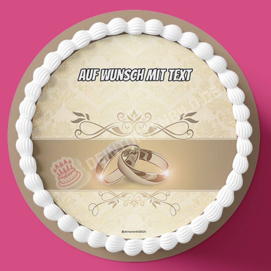Motiv: Hochzeit - Goldene Eheringe - Hochwertige und individuelle Tortenaufleger für jeden Anlass
Tortenaufleger Hochzeit - Goldene Eheringe in 20x20cm Kreis
Unsere Tortenaufleger sind ein ideales Gesch - Tortenbild - DeintortenbildHochzeit - Goldene Eheringe