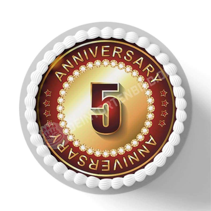 Motiv: 5. Jubiläum - Hochwertige und individuelle Tortenaufleger für jeden Anlass
Tortenaufleger 5. Jubiläum in 20cm Kreis
Ein Aufleger zur Feier für ein Jubiläum!
Unsere Tortenaufleger - Tortenbild - Deintortenbild5