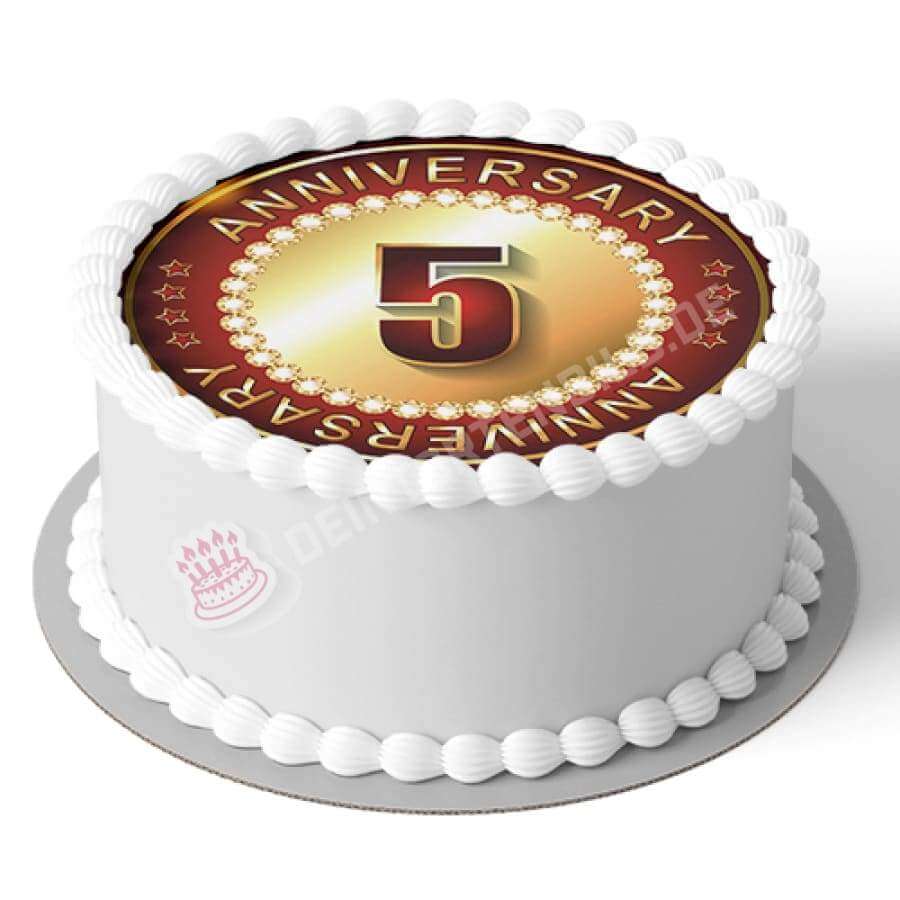 Motiv: 5. Jubiläum - Hochwertige und individuelle Tortenaufleger für jeden Anlass
Tortenaufleger 5. Jubiläum in 20cm Kreis
Ein Aufleger zur Feier für ein Jubiläum!
Unsere Tortenaufleger - Tortenbild - Deintortenbild5