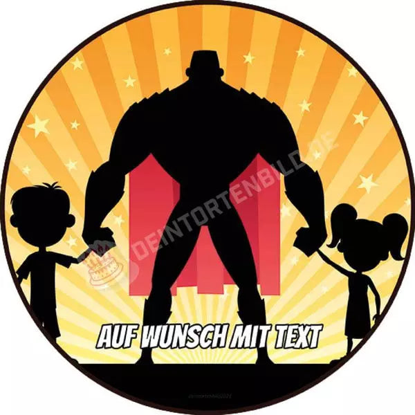 Motiv: Vatertag - Super Vater - Hochwertige und individuelle Tortenaufleger für jeden Anlass
Tortenaufleger Vatertag - Super Vater in 20cm Kreis
Unsere Tortenaufleger sind ein ideales Geschenk für - Tortenbild - DeintortenbildVatertag - Super Vater