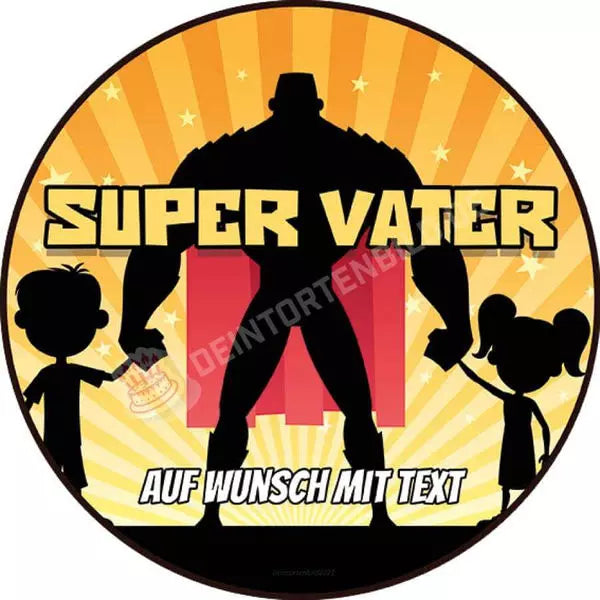 Motiv: Vatertag - Super Vater - Hochwertige und individuelle Tortenaufleger für jeden Anlass
Tortenaufleger Vatertag - Super Vater in 20cm Kreis
Unsere Tortenaufleger sind ein ideales Geschenk für - Tortenbild - DeintortenbildVatertag - Super Vater
