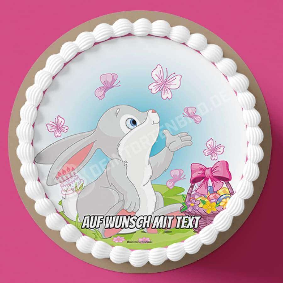 Motiv: Ostern - Osterhase mit Schmetterlingen - Hochwertige und individuelle Tortenaufleger für jeden Anlass
Tortenaufleger Osterhase mit Schmetterlingen 20cm Kreis
Unsere Tortenaufleger sind ein ideales Geschenk - Tortenbild - DeintortenbildOstern - Osterhase mit Schmetterlingen