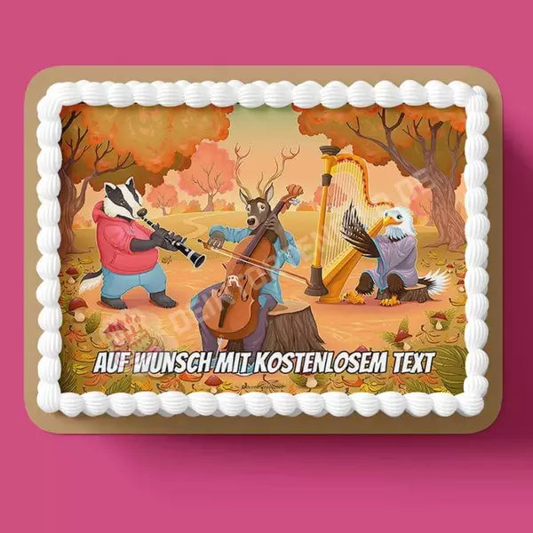 Rechteck Motiv: Tierkonzert im Wald - Hochwertige und individuelle Tortenaufleger für jeden Anlass
Tortenaufleger Tierkonzert im Wald in 26cm x 18cm Rechteck
Unsere Tortenaufleger sind ein ideales Gesche - A4 Tortenbild - DeintortenbildTierkonzert im Wald
