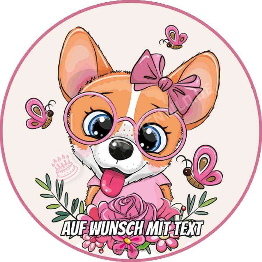 Motiv: Corgi Hund mit Schmetterlingen - Hochwertige und individuelle Tortenaufleger für jeden Anlass
Tortenaufleger Corgi Hund mit Schmetterlingen 20cm Kreis
Unsere Tortenaufleger sind ein ideales Geschen - Tortenbild - DeintortenbildCorgi Hund mit Schmetterlingen