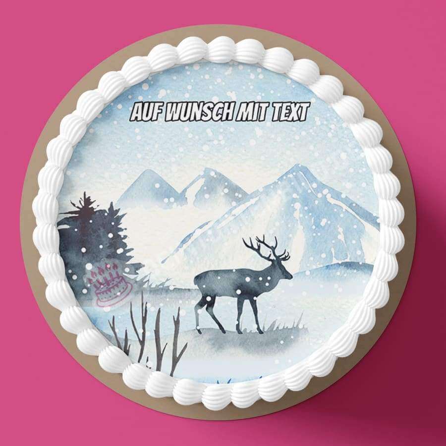 Motiv: Hirsch im Schnee - Hochwertige und individuelle Tortenaufleger für jeden Anlass
Tortenaufleger Hirsch im Schnee in 20cm Kreis
Unsere Tortenaufleger sind ein ideales Geschenk für besond - Tortenbild - DeintortenbildHirsch im Schnee
