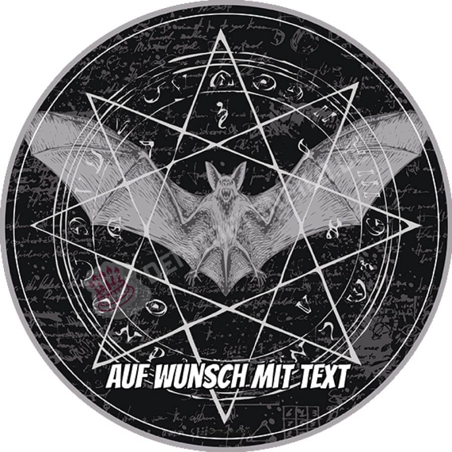 Motiv: Okkulte Symbole mit Fledermaus - Hochwertige und individuelle Tortenaufleger für jeden Anlass
Tortenaufleger Okkulte Symbole mit Fledermaus in 20cm Kreis
Unsere Tortenaufleger sind ein ideales Gesc - Tortenbild - DeintortenbildOkkulte Symbole mit Fledermaus