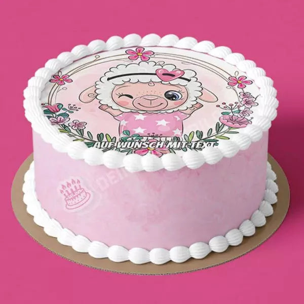 Motiv: Schaf in Rosa mit Blumen - Hochwertige und individuelle Tortenaufleger für jeden Anlass
Tortenaufleger Schaf rosa mit Blumen 20cm Kreis
Unsere Tortenaufleger sind ein ideales Geschenk für bes - Tortenbild - DeintortenbildRosa mit Blumen