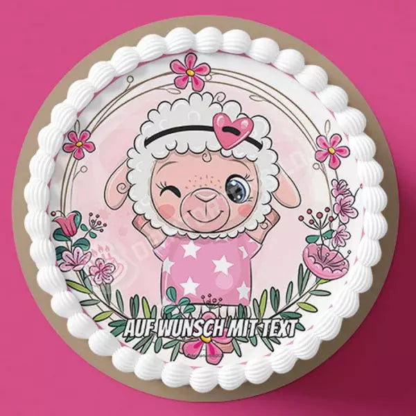 Motiv: Schaf in Rosa mit Blumen - Hochwertige und individuelle Tortenaufleger für jeden Anlass
Tortenaufleger Schaf rosa mit Blumen 20cm Kreis
Unsere Tortenaufleger sind ein ideales Geschenk für bes - Tortenbild - DeintortenbildRosa mit Blumen