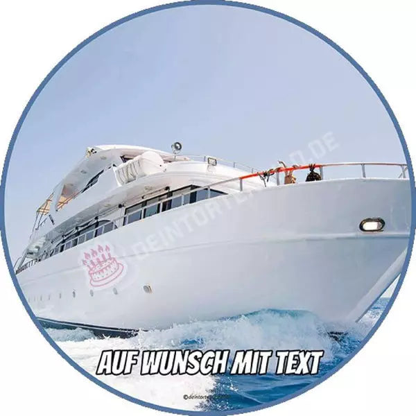 Motiv: Yacht - Hochwertige und individuelle Tortenaufleger für jeden Anlass
Tortenaufleger Yacht 20cm Kreis
Unsere Tortenaufleger sind ein ideales Geschenk für besondere Menschen - Tortenbild - DeintortenbildMotiv
