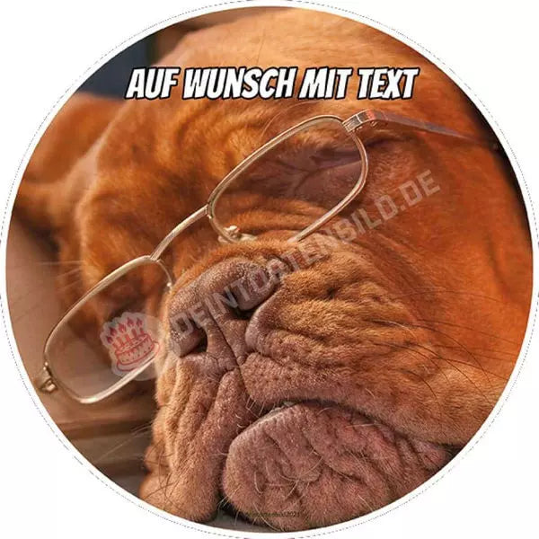 Motiv: Schlafender Hund mit Brille - Hochwertige und individuelle Tortenaufleger für jeden Anlass
Tortenaufleger Schlafender Hund mit Brille in 20cm Kreis
Unsere Tortenaufleger sind ein ideales Geschen - Tortenbild - DeintortenbildSchlafender Hund mit Brille