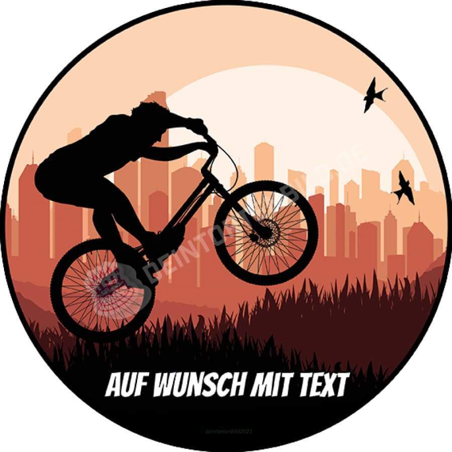 Motiv: Mountainbiker vor Stadt - Hochwertige und individuelle Tortenaufleger für jeden Anlass
Tortenaufleger Mountainbiker vor Stadt in 20cm Kreis
Unsere Tortenaufleger sind ein ideales Geschenk f - Tortenbild - DeintortenbildMountainbiker vor Stadt