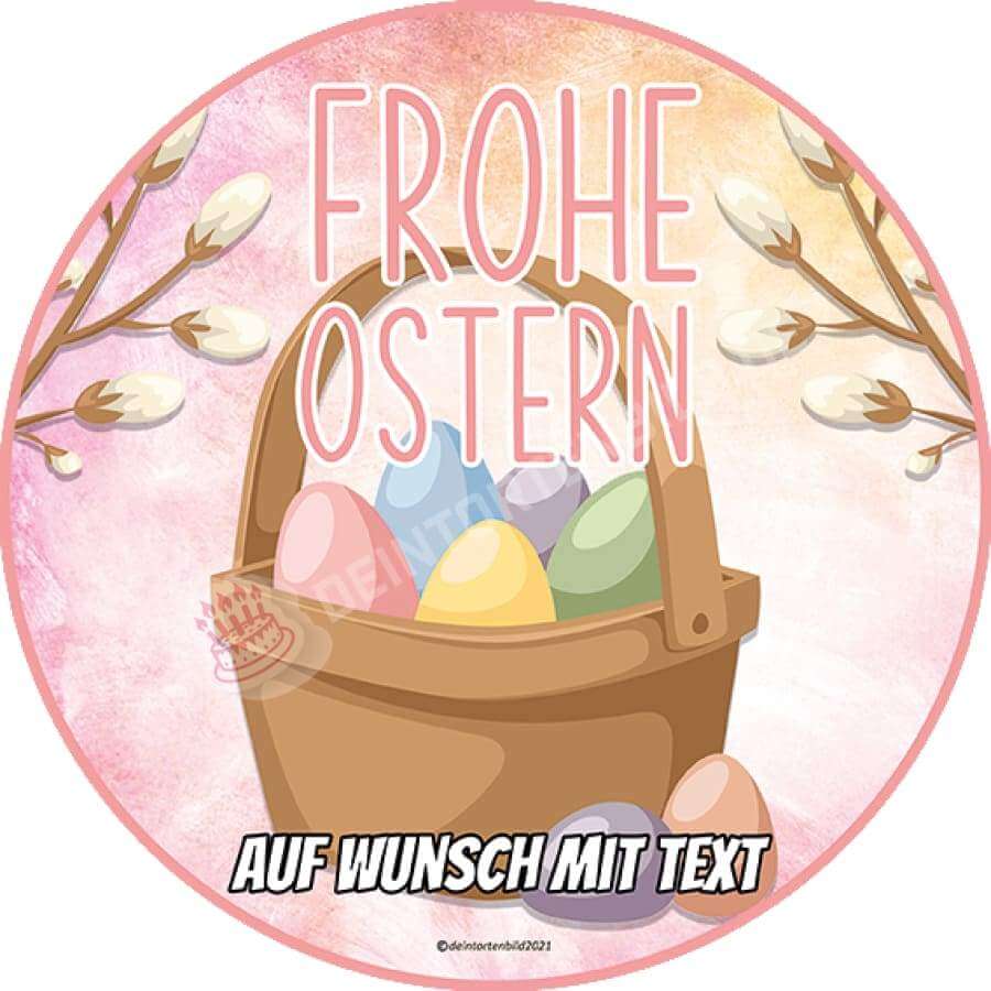 Motiv: Frohe Ostern - Osterkorb - Hochwertige und individuelle Tortenaufleger für jeden Anlass
Tortenaufleger Frohe Ostern - Osterkorb 20cm Kreis
Unsere Tortenaufleger sind ein ideales Geschenk für - Tortenbild - DeintortenbildFrohe Ostern - Osterkorb