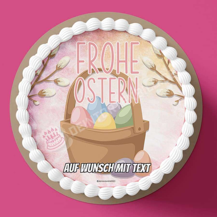 Motiv: Frohe Ostern - Osterkorb - Hochwertige und individuelle Tortenaufleger für jeden Anlass
Tortenaufleger Frohe Ostern - Osterkorb 20cm Kreis
Unsere Tortenaufleger sind ein ideales Geschenk für - Tortenbild - DeintortenbildFrohe Ostern - Osterkorb