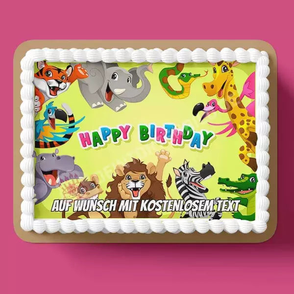 Rechteck Motiv: Happy Birthday Tiere - Hochwertige und individuelle Tortenaufleger für jeden Anlass
Tortenaufleger Happy Birthday Tiere in 26cm x 18cm Rechteck
Unsere Tortenaufleger sind ein ideales Gesch - A4 Tortenbild - DeintortenbildHappy Birthday Tiere