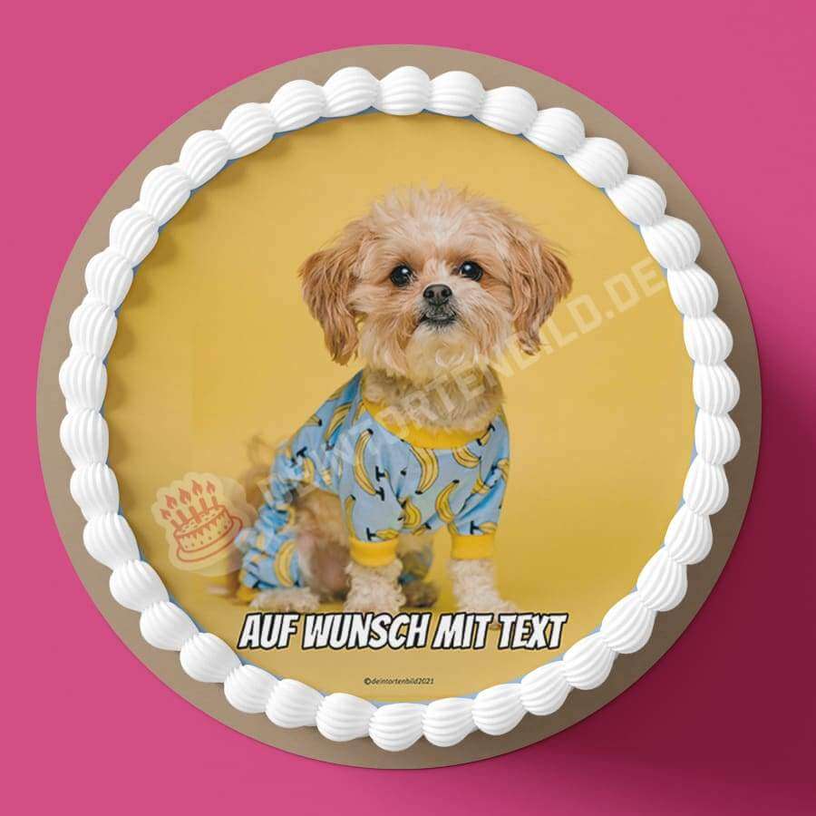 Motiv: Hund im Bananenoutfit - Hochwertige und individuelle Tortenaufleger für jeden Anlass
Tortenaufleger Hund im Bananenoutfit in 20cm Kreis
Unsere Tortenaufleger sind ein ideales Geschenk für - Tortenbild - DeintortenbildHund im Bananenoutfit
