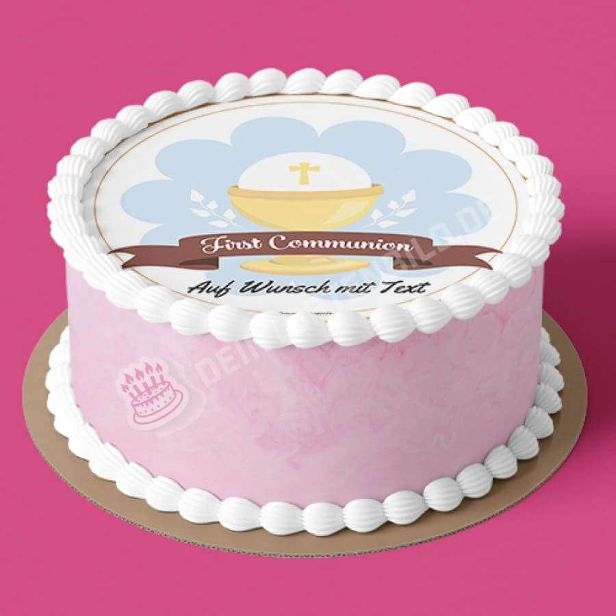 Motiv: Kommunion - Kelch und Banner - Hochwertige und individuelle Tortenaufleger für jeden Anlass
Tortenaufleger Kommunion - Kelch und Banner 20cm Kreis
Unsere Tortenaufleger sind ein ideales Geschenk - Tortenbild - DeintortenbildKommunion - Kelch und Banner