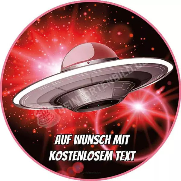 Motiv: UFO im Weltall - Hochwertige und individuelle Tortenaufleger für jeden Anlass
Tortenaufleger UFO im Weltall 20cm Kreis
Unsere Tortenaufleger sind ein ideales Geschenk für besondere - Tortenbild - DeintortenbildUFO im Weltall