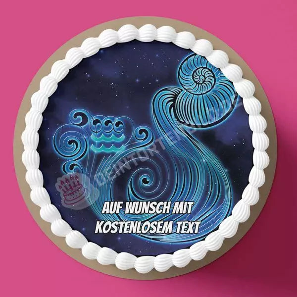 Motiv: Sternzeichen - WassermannHochwertige und individuelle Tortenaufleger für jeden Anlass
Tortenaufleger Sternzeichen - Wassermann in 20cm Kreis
Unsere Tortenaufleger sind ein ideales Geschenk fTortenbildDeintortenbildSternzeichen - Wassermann