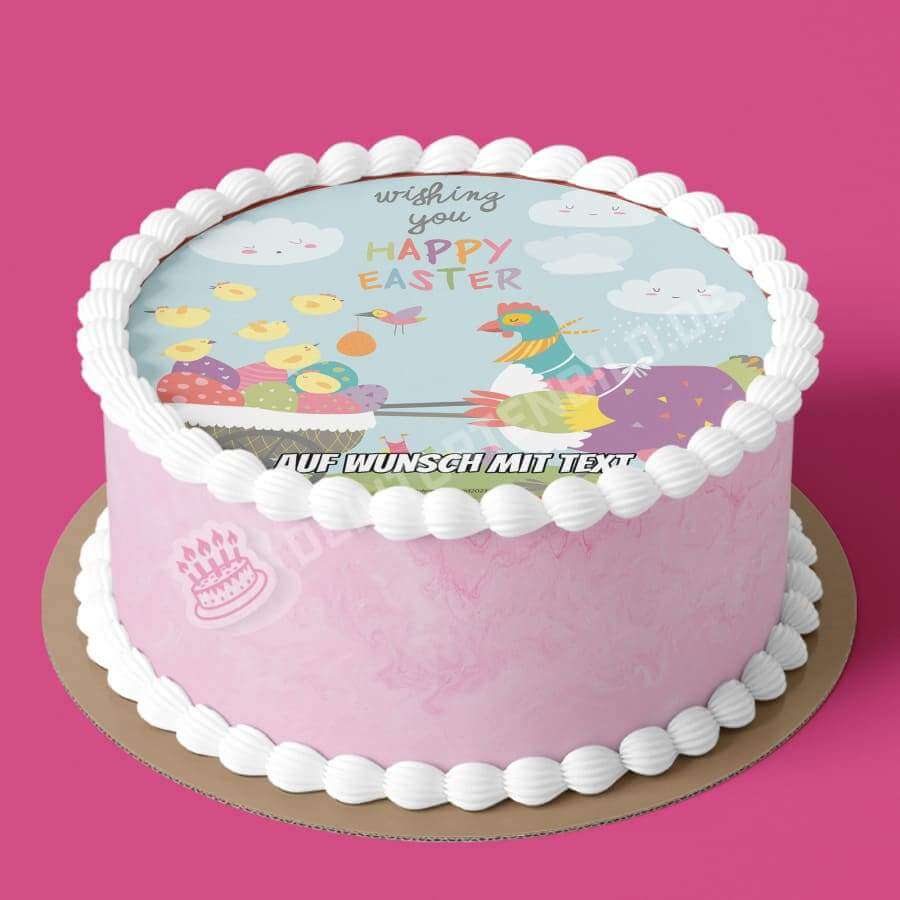 Motiv: Happy Easter - Huhn liefern Ostereier - Hochwertige und individuelle Tortenaufleger für jeden Anlass
Tortenaufleger Happy Easter - Huhn liefert Ostereier 20cm Kreis
Unsere Tortenaufleger sind ein ideales - Tortenbild - DeintortenbildHappy Easter - Huhn liefern Ostereier