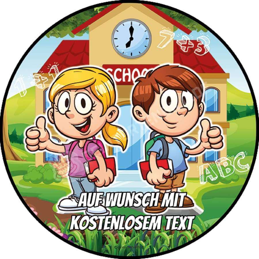 Motiv: Einschulung - Kinder vor Schule - Hochwertige und individuelle Tortenaufleger für jeden Anlass
Tortenaufleger Einschulung - Kinder vor Schule in 20cm Kreis
Unsere Tortenaufleger sind ein ideales Ges - Tortenbild - DeintortenbildEinschulung - Kinder vor Schule
