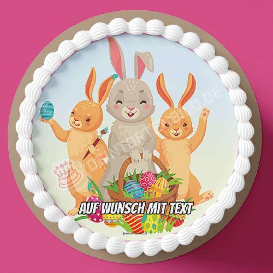 Motiv: Ostern - Drei Osterhasen - Hochwertige und individuelle Tortenaufleger für jeden Anlass
Tortenaufleger Ostern - Drei Osterhasen 20cm Kreis
Unsere Tortenaufleger sind ein ideales Geschenk für - Tortenbild - DeintortenbildOstern - Drei Osterhasen