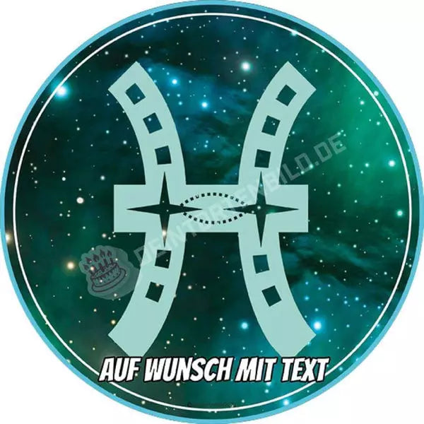 Motiv: Sternzeichen Symbol Fische - Hochwertige und individuelle Tortenaufleger für jeden Anlass
Tortenaufleger Sternzeichen Symbol Fische 20cm Kreis
Unsere Tortenaufleger sind ein ideales Geschenk fü - Tortenbild - DeintortenbildSternzeichen Symbol Fische