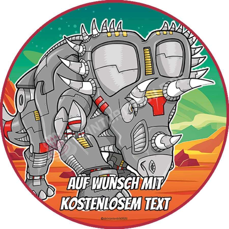 Motiv: Roboter Triceratops - Hochwertige und individuelle Tortenaufleger für jeden Anlass
Tortenaufleger Roboter Triceratops 20cm Kreis
Unsere Tortenaufleger sind ein ideales Geschenk für beson - Tortenbild - DeintortenbildRoboter Triceratops