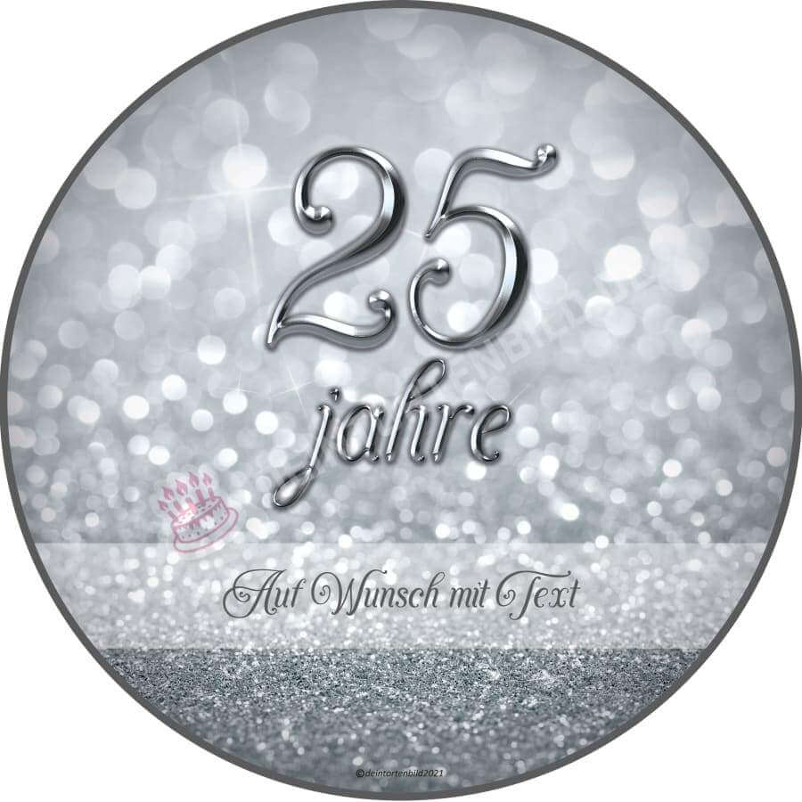 Motiv: 25. Hochzeitstag - SilberHochwertige und individuelle Tortenaufleger für jeden Anlass
Tortenaufleger 25. Hochzeitstag - Silber in 20cm Kreis
Ein Aufleger zu. 25. Hochzeitstag
Unsere TortenaTortenbildDeintortenbildHochzeitstag - Silber