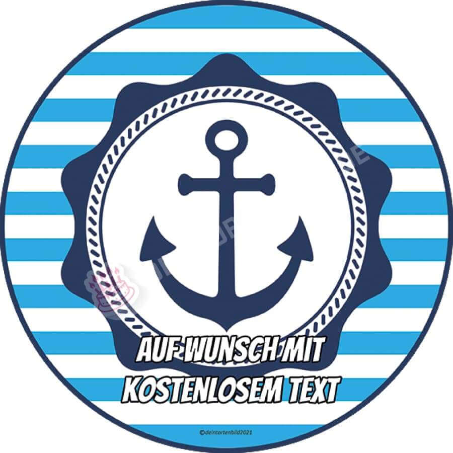 Motiv: Anker - Streifenmuster - Hochwertige und individuelle Tortenaufleger für jeden Anlass
Tortenaufleger Anker - Streifenmuster 20cm Kreis
Dieser Tortenaufleger mit einem Anker auf einem blauen - Tortenbild - DeintortenbildAnker - Streifenmuster