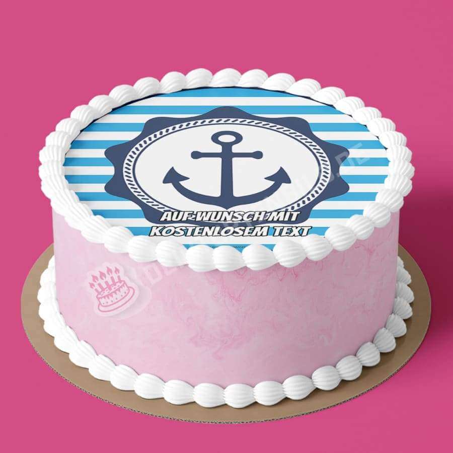 Motiv: Anker - Streifenmuster - Hochwertige und individuelle Tortenaufleger für jeden Anlass
Tortenaufleger Anker - Streifenmuster 20cm Kreis
Dieser Tortenaufleger mit einem Anker auf einem blauen - Tortenbild - DeintortenbildAnker - Streifenmuster