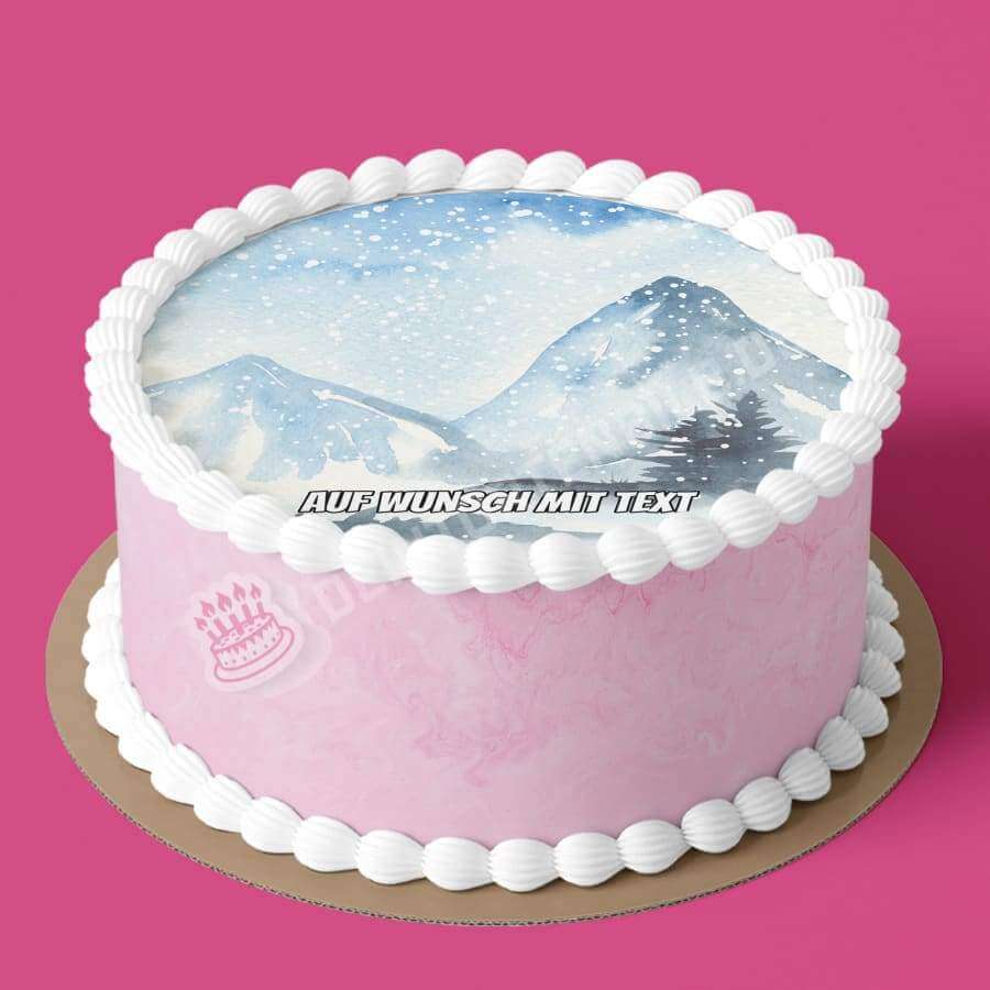 Motiv: Aquarell Berge mit Schnee - Hochwertige und individuelle Tortenaufleger für jeden Anlass
Tortenaufleger Aquarell Berge mit Schnee in 20cm Kreis
Dieser Tortenaufleger mit zwei Bergen und Schnee - Tortenbild - DeintortenbildAquarell Berge mit Schnee