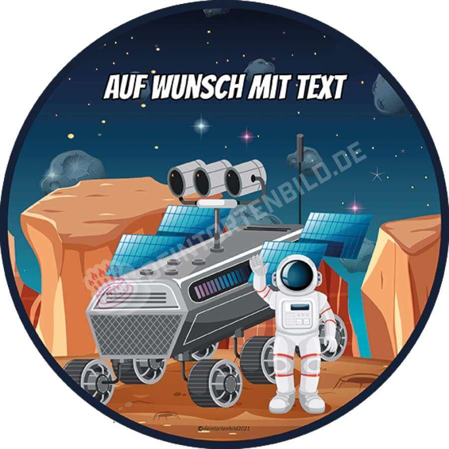 Motiv: Astronaut auf Mars - Hochwertige und individuelle Tortenaufleger für jeden Anlass
Tortenaufleger Astronaut auf Mars 20cm Kreis
Dieser Tortenaufleger mit einem Astronauten auf dem Mars - Tortenbild - DeintortenbildAstronaut auf Mars