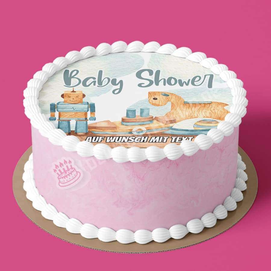 Motiv: Baby Shower - Spielzeug - Hochwertige und individuelle Tortenaufleger für jeden Anlass
Tortenaufleger Baby Shower - Spielzeug in 20cm Kreis
Dieser Tortenaufleger mit Spielzeugen und dem Spruc - Tortenbild - DeintortenbildBaby Shower - Spielzeug