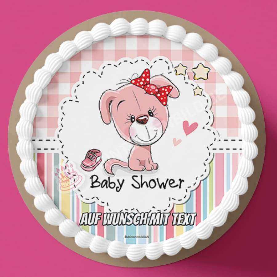 Motiv: Babyshower Hund rosa - Hochwertige und individuelle Tortenaufleger für jeden Anlass
Tortenaufleger Babyshower Hund rosa 20cm Kreis
Dieser Tortenaufleger mit einem rosanen Hund, der eine r - Tortenbild - DeintortenbildBabyshower Hund rosa