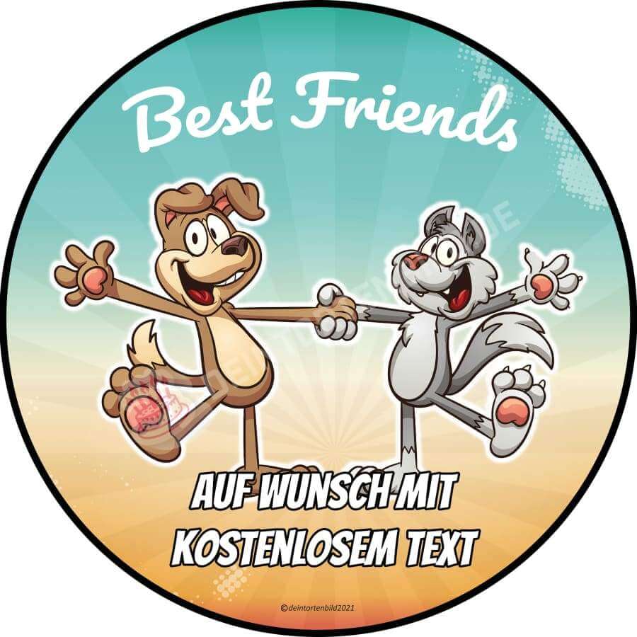 Motiv: Beste Freunde - Hund und Wolf - Hochwertige und individuelle Tortenaufleger für jeden Anlass
Tortenaufleger Beste Freunde - Hund und Wolf in 20cm Kreis
Dieser Tortenaufleger mit einem Hund und ein - Tortenbild - DeintortenbildBeste Freunde - Hund und Wolf
