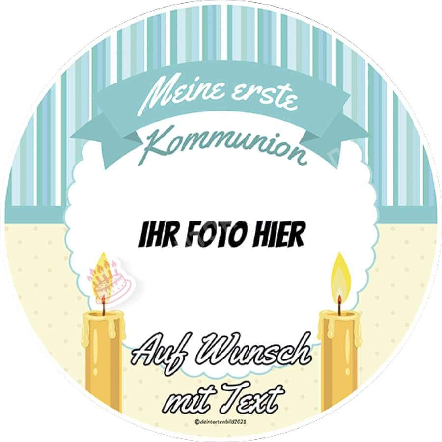 Fotomotiv: Kommunion Blau mit Kerzen - Hochwertige und individuelle Tortenaufleger für jeden Anlass
Tortenaufleger Kommunion Blau mit Kerzen 20cm Kreis
Unser Tortenaufleger mit einem hellblauen Rahmen un - Tortenbild - DeintortenbildKommunion Blau mit Kerzen