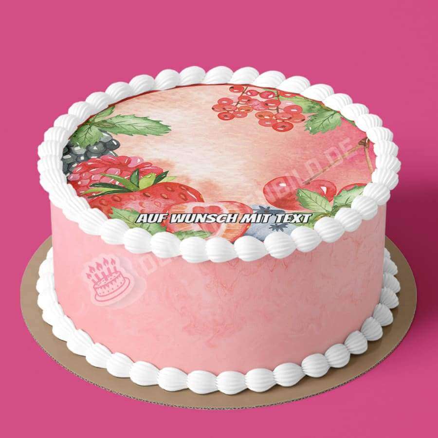 Motiv: Beeren - Hochwertige und individuelle Tortenaufleger für jeden Anlass
Tortenaufleger Beeren 20cm Kreis
Dieser Tortenaufleger mit roten Früchten, wie zum Beispiel Erdbeeren, - Tortenbild - DeintortenbildMotiv