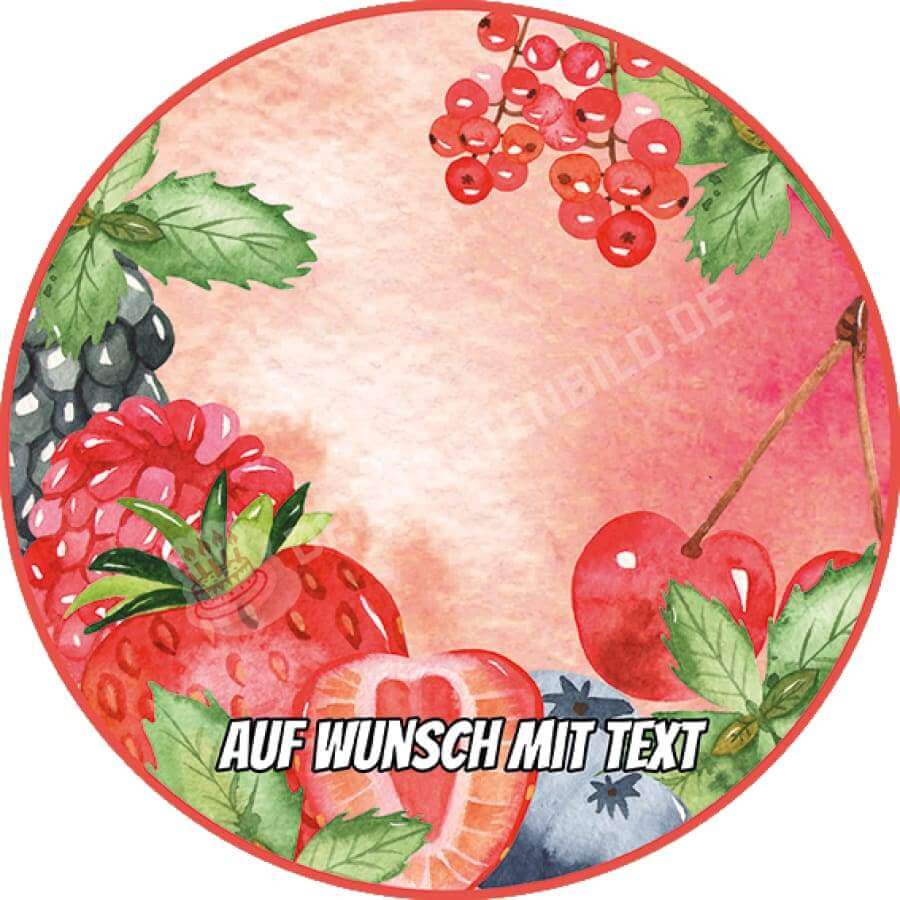 Motiv: Beeren - Hochwertige und individuelle Tortenaufleger für jeden Anlass
Tortenaufleger Beeren 20cm Kreis
Dieser Tortenaufleger mit roten Früchten, wie zum Beispiel Erdbeeren, - Tortenbild - DeintortenbildMotiv