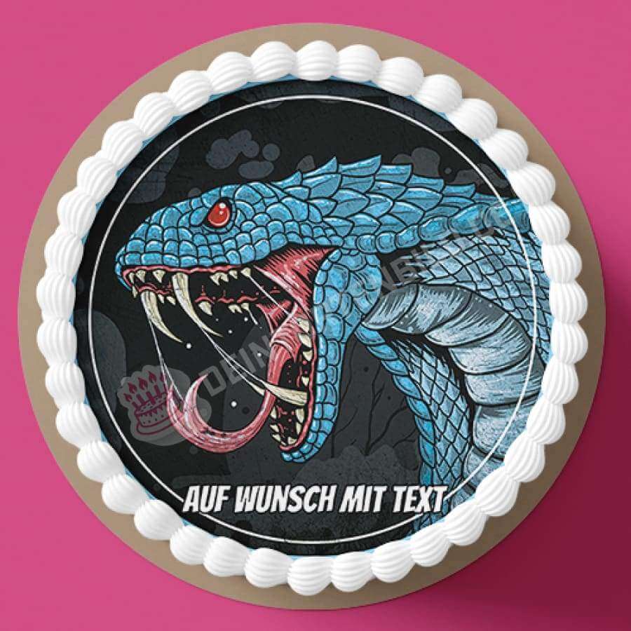 Motiv: Blaue Kobra Schlange - Hochwertige und individuelle Tortenaufleger für jeden Anlass
Tortenaufleger Blaue Kobra Schlange 20cm Kreis
Dieser Tortenaufleger mit einer wütenden blauen Kobra Sc - Tortenbild - DeintortenbildBlaue Kobra Schlange