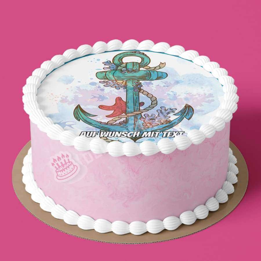 Motiv: Bunter Anker - Hochwertige und individuelle Tortenaufleger für jeden Anlass
Tortenaufleger Bunter Anker in 20cm Kreis
Dieser Tortenaufleger mit einem bunten Anker, ein Seil und ei - Tortenbild - DeintortenbildBunter Anker