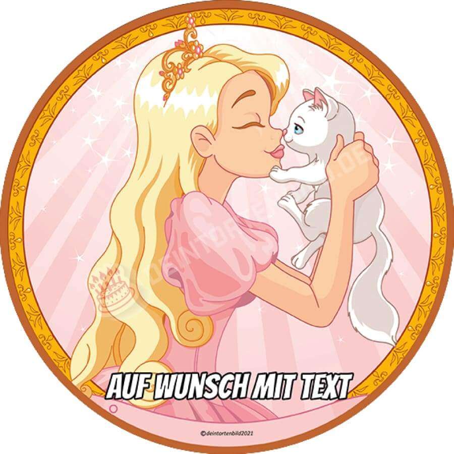 Motiv: Prinzessin kuschelt mit Katze - Hochwertige und individuelle Tortenaufleger für jeden Anlass
Tortenaufleger Prinzessin kuschelt mit Katze in 20cm Kreis
Ein Aufleger mit einer Prinzessin und einer - Tortenbild - DeintortenbildPrinzessin kuschelt mit Katze