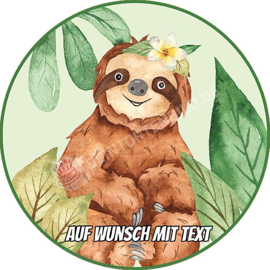 Motiv: Faultier - Hochwertige und individuelle Tortenaufleger für jeden Anlass
Tortenaufleger Faultier 20cm Kreis
Unsere Tortenaufleger sind ein ideales Geschenk für besondere Mensch - Tortenbild - DeintortenbildMotiv