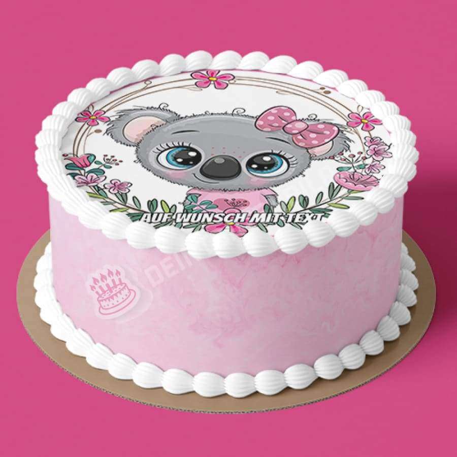 Motiv: Koala in Rosa mit Schleife - Hochwertige und individuelle Tortenaufleger für jeden Anlass
Tortenaufleger Koala in Rosa mit Schleife in 20cm Kreis
Unsere Tortenaufleger sind ein ideales Geschenk - Tortenbild - DeintortenbildRosa mit Schleife