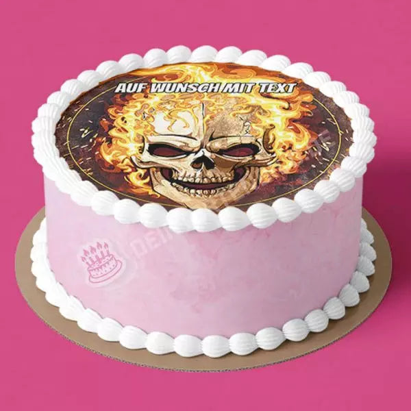 Motiv: Schädel in Flammen - Deintortenbild.de Tortenaufleger aus Esspapier: Oblatenpapier, Zuckerpapier, Fondantpapier