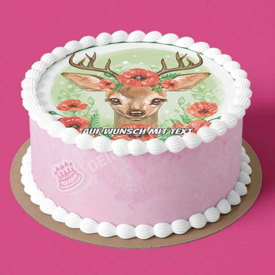 Motiv: Reh mit Mohnblüten - Deintortenbild.de Tortenaufleger aus Esspapier: Oblatenpapier, Zuckerpapier, Fondantpapier