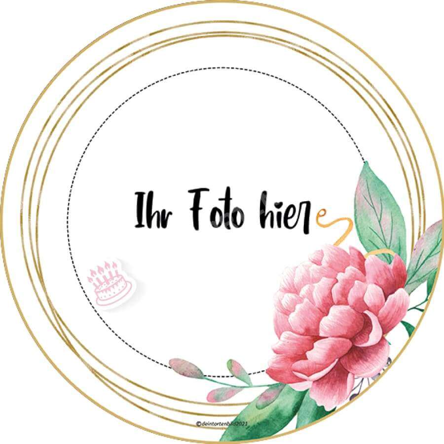 Fotomotiv: Eleganter Rahmen mit Blume - Hochwertige und individuelle Tortenaufleger für jeden Anlass
Tortenaufleger Eleganter Rahmen mit Blume in 20cm Kreis
Unser Tortenaufleger mit einem eleganten Blumen - Tortenbild - DeintortenbildEleganter Rahmen mit Blume